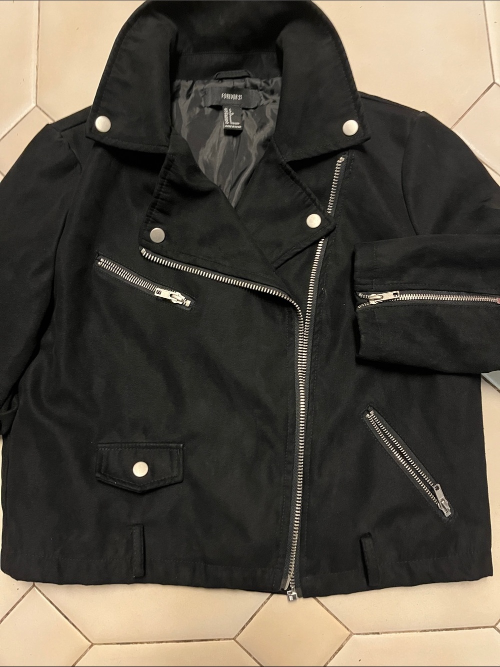 Forever 21 Black Bomber Moto Jacket with Silver Hardware